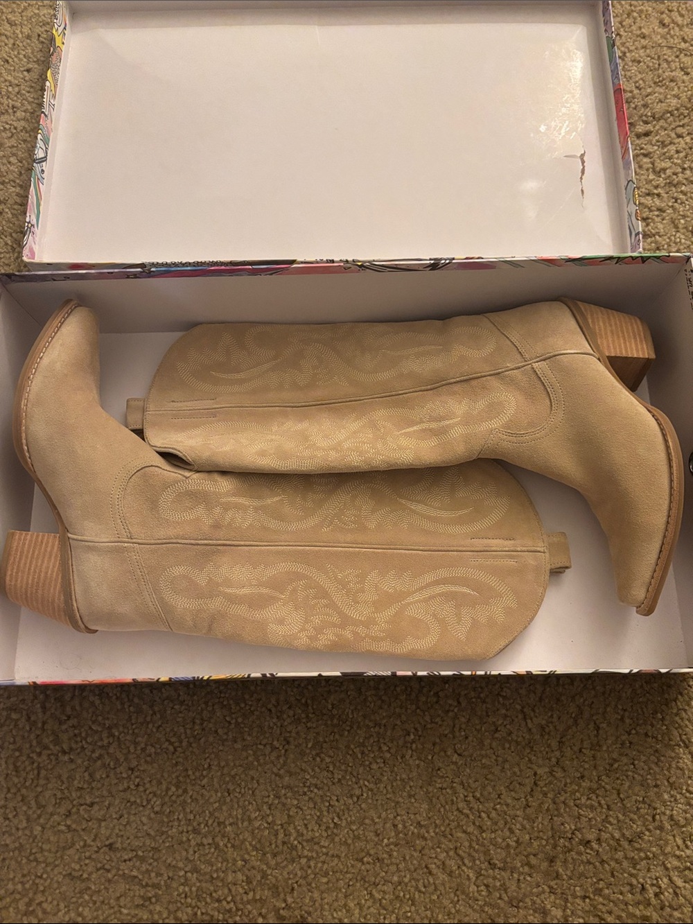 Jeffrey Cambell Women's Beige Suede Knee-High Western Boots 6.5